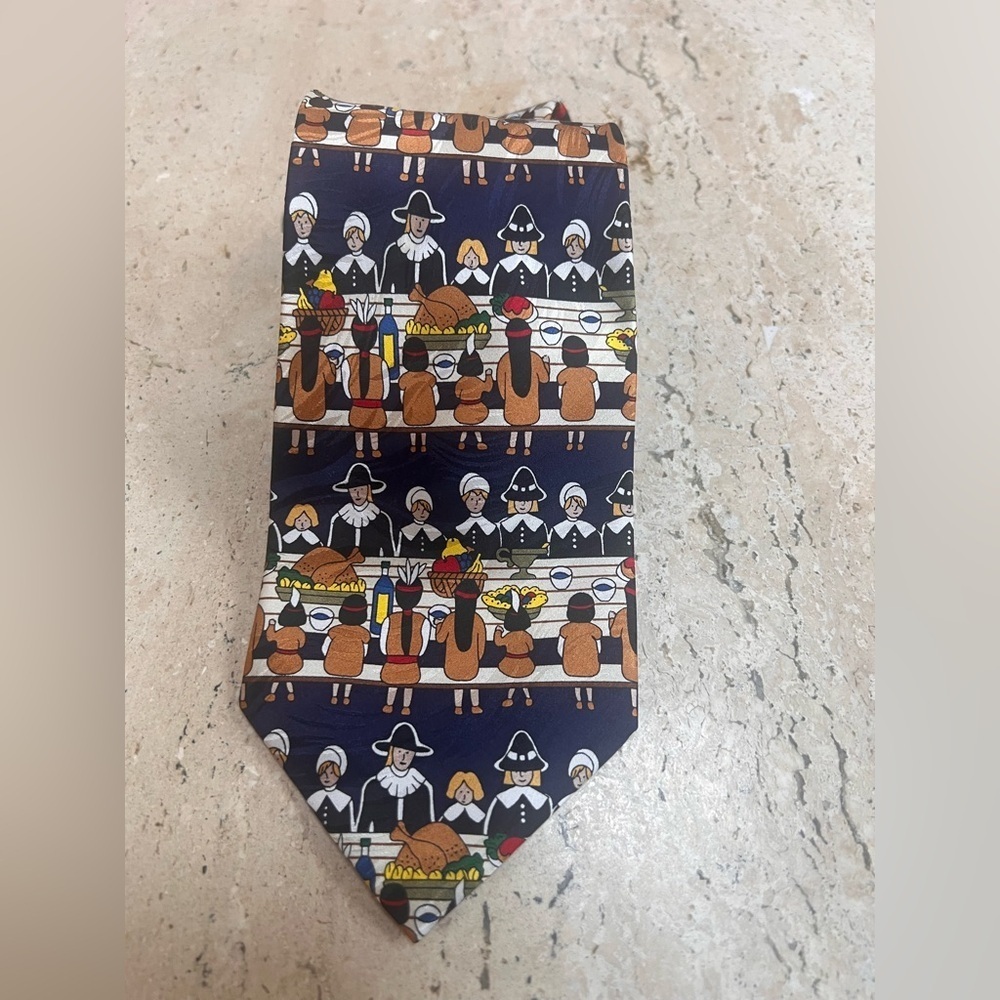 Keith Daniel’s “Pilgrams and Indians” Holiday Tie 100% Silk Handmade